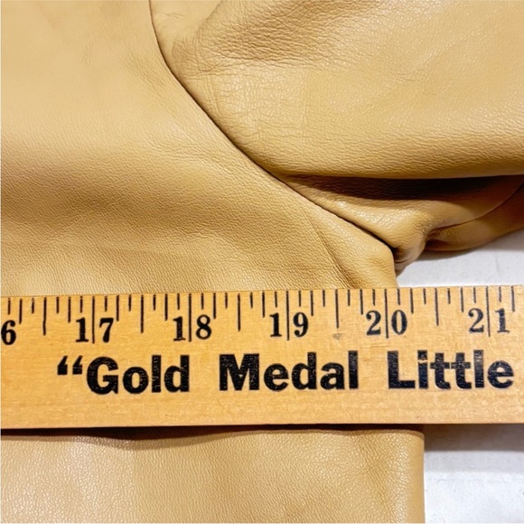 Cache Vintage Leather Jacket Rabbit Fur Trim Tan Cream Size Large - Picture 11 of 12